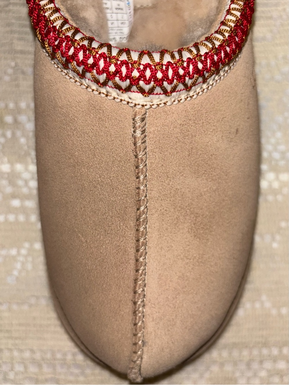 UGG Women's Chestnut Suede Mule Slippers with Red Trim Size 7 BRAND NEW - Picture 9 of 14
